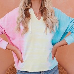 Tie Dye Print Hooded Casual Sweatshirt.
